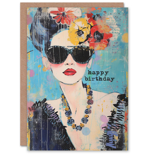 Birthday Card Sunglasses Modern Fashion Portrait Greeting Card