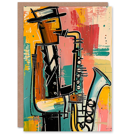 Abstract Jazz Music Saxophone Player Greeting Card