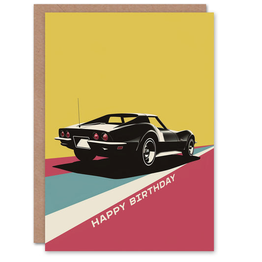 Sports Car Geometric Colour Block Birthday Card