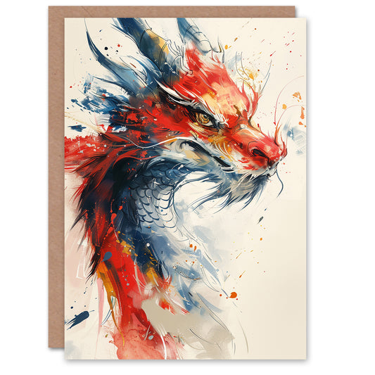 Chinese Dragon Red Blue Fantasy Concept Art Greeting Card