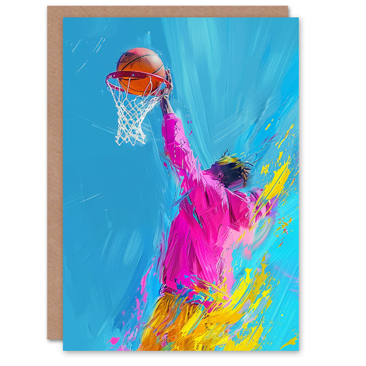 Abstract Bright Basketball Hoop Slam Dunk For Him Sports Greeting Card