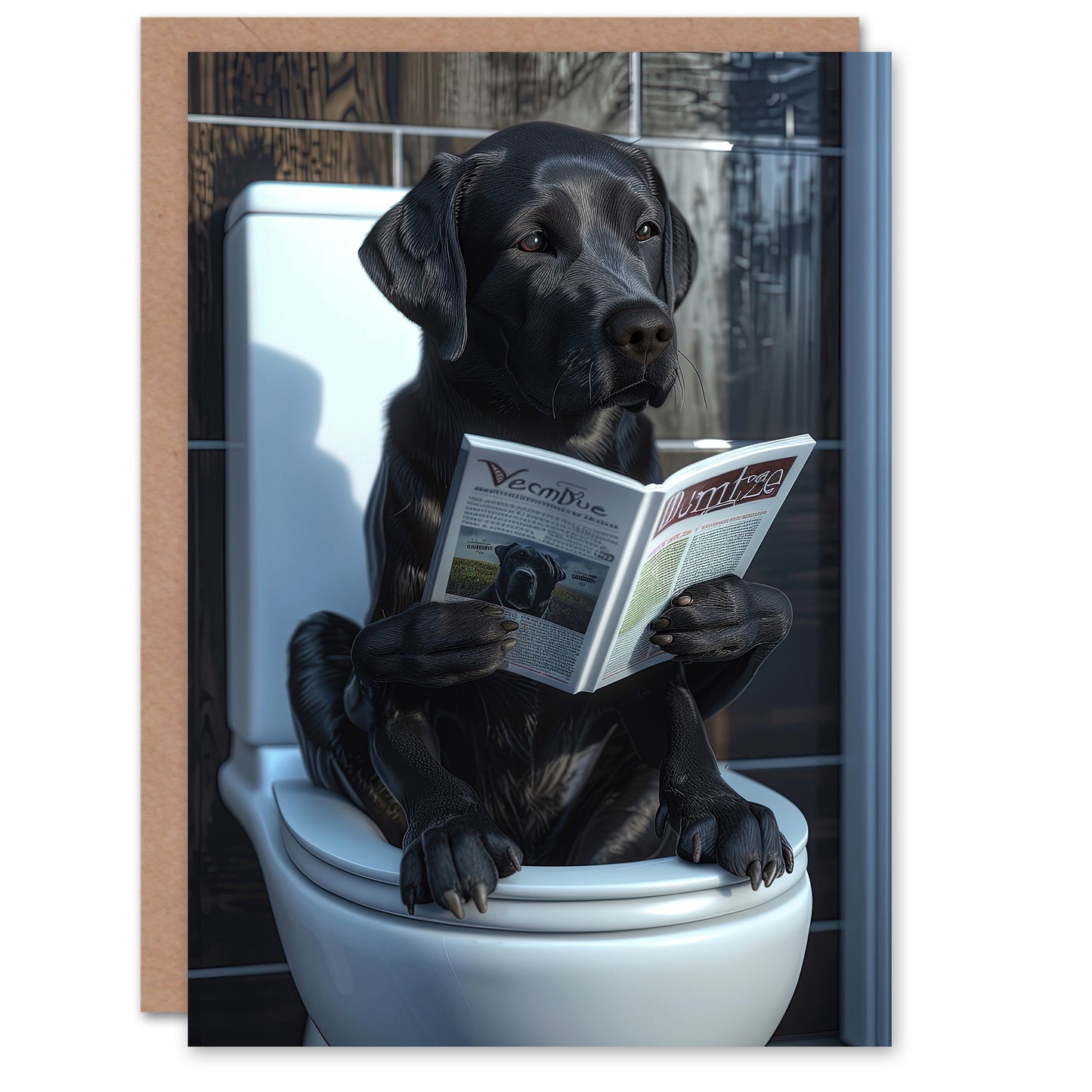 Labrador On Toilet Painting Funny Dog Lover Greeting Card