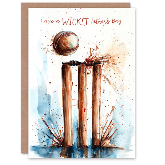 Father's Day Card Cricket Wicket Dad Joke Pun Watercolour Greeting Card