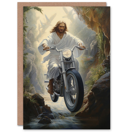 Christ On A Bike Funny Motorcycle Jesus Greeting Card