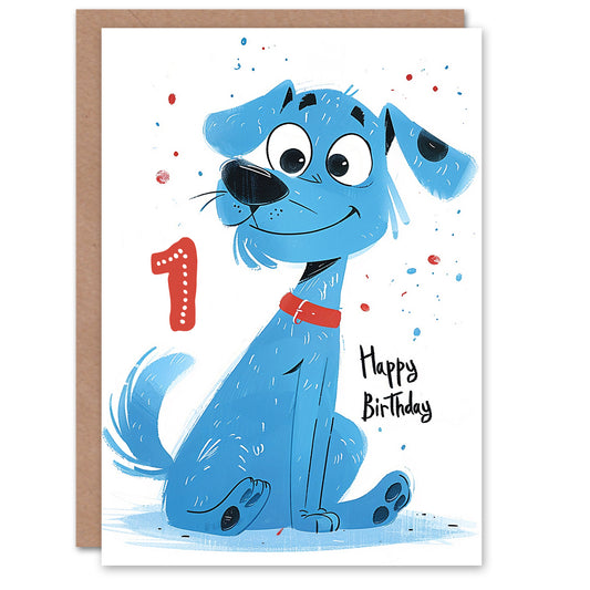 Blue Dog Lover Puppy Cartoon Cute Kids Birthday Card