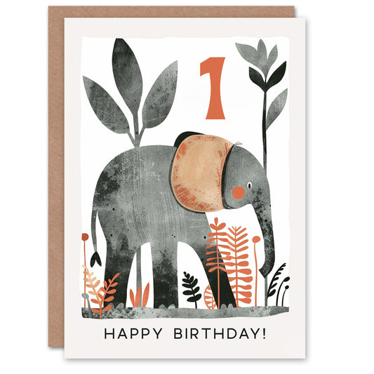 Elephant Safari Nature Animal Cartoon Cute Kids Birthday Card
