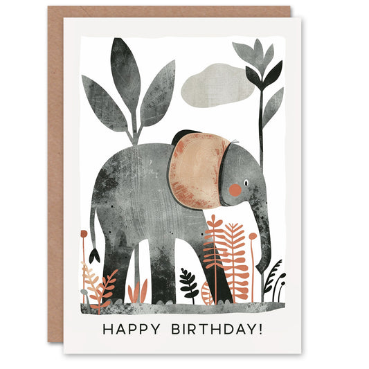 Elephant Safari Animal Cartoon Cute Kids Birthday Card