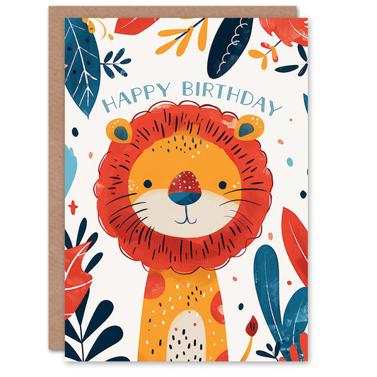 Jungle Lion Bright Cartoon Cute Kids Birthday Card