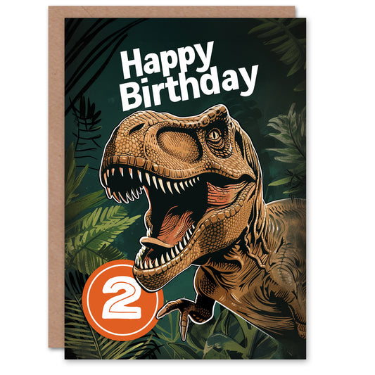 Jurassic Dinosaur Roaring T-Rex Jungle Kids Birthday Card