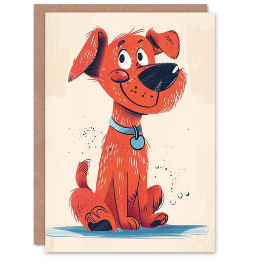 Red Puppy Dog Cute Cartoon Kids Birthday Card