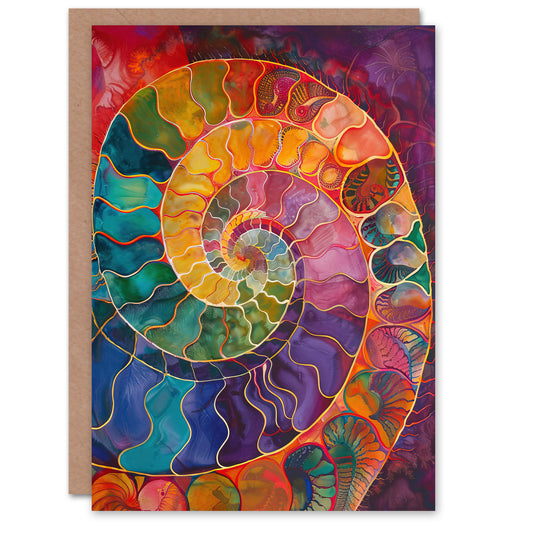 Ammonite Shell Fossil Rainbow Pattern Painting Greeting Card
