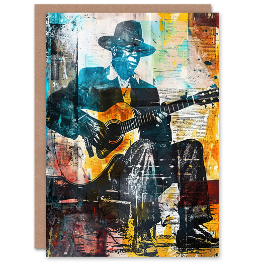 Blues Music Guitar Player Upcycle Painting Greeting Card