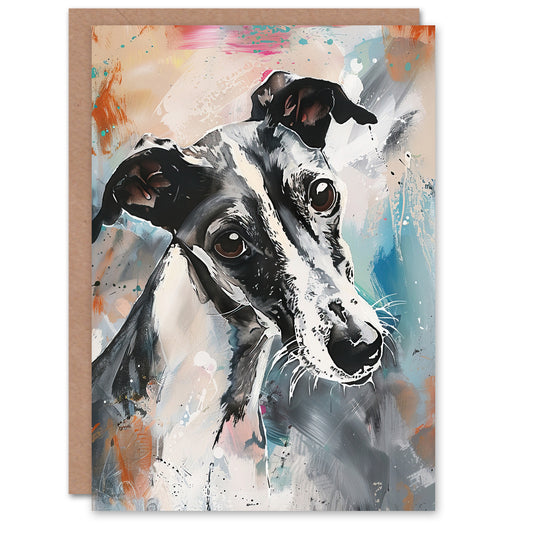Cute Greyhound Whippet Dog Lover Pet Portrait Greeting Card