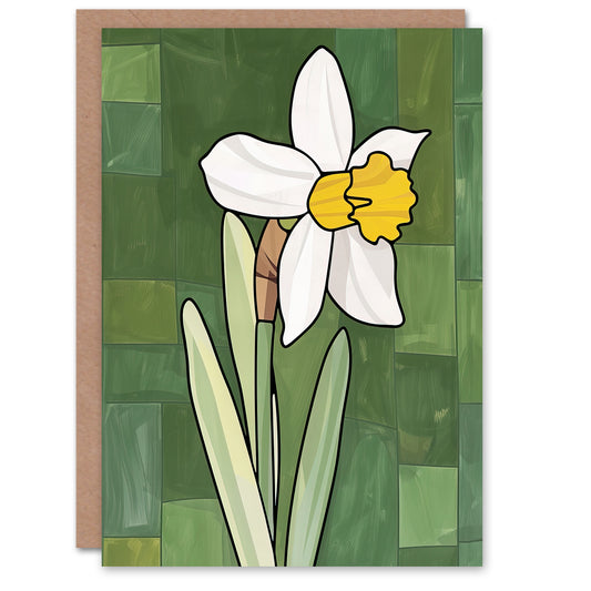 Daffodil Spring Flower Green Stylised Birthday Card