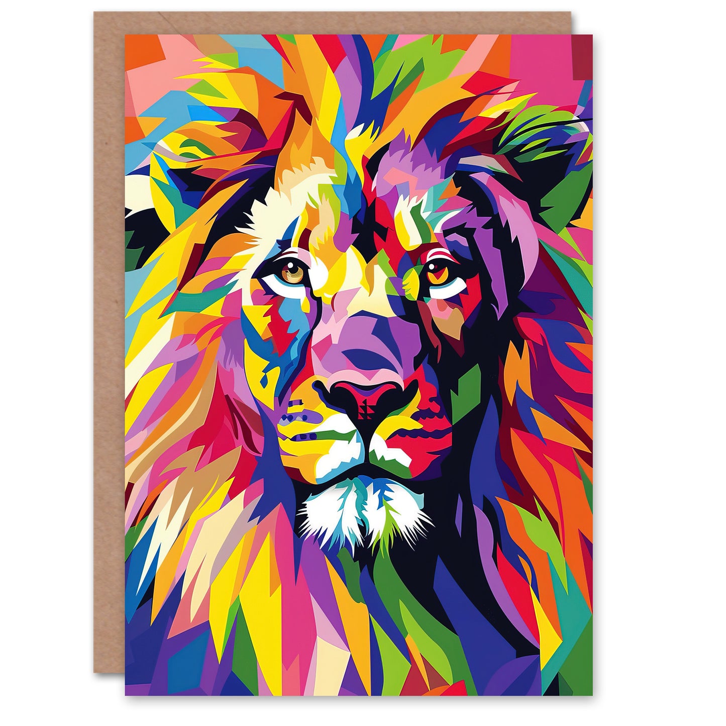Lion Head Colourful Vibrant Geometric Design Greeting Card