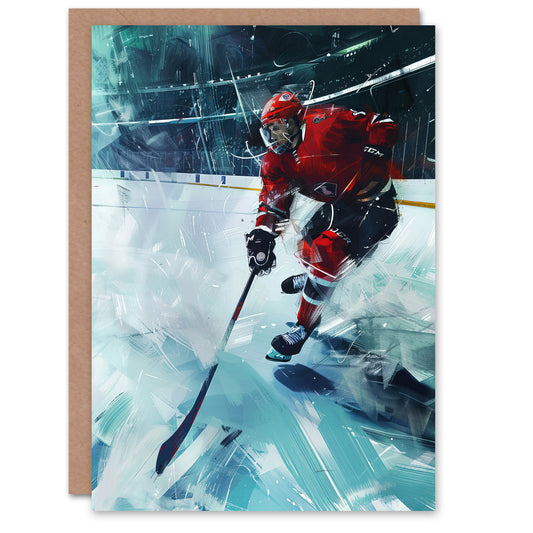 Ice Hockey Player In Game Sports Painting Greeting Card
