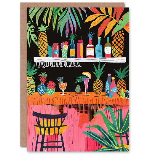Tiki Bar Tropical Pineapples Bold Colourful Greeting Card