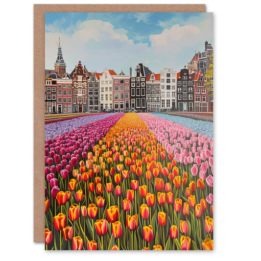 Amsterdam Tulip Fields Cityscape Painting Modern Greeting Card
