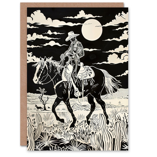 Midnight Cowboy Black And White Western Desert Greeting Card