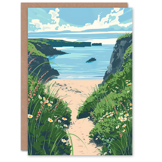 Barafundle Bay Seaside Spring Flowers Wales Beach Art Greeting Card