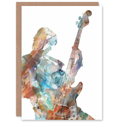 Bass Player Musician Bassist Watercolour Painting Art Greeting Card