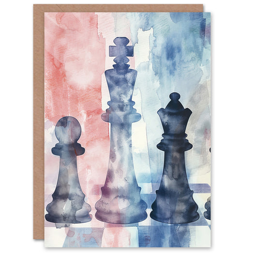Chess Piece Chessboard Abstract Light Watercolour Art Greeting Card
