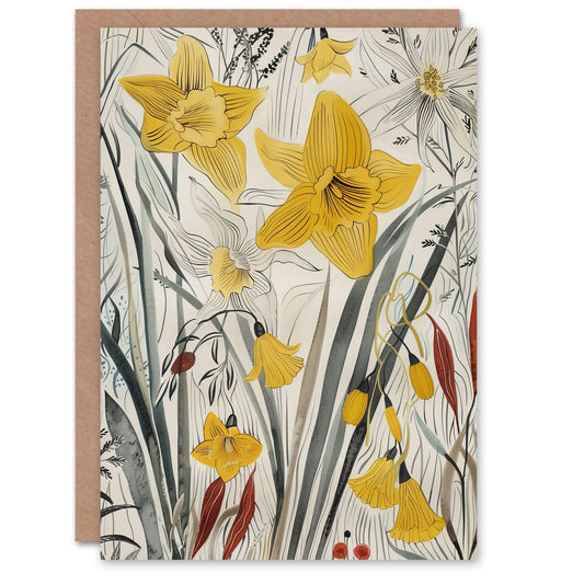 Daffodils Floral Artwork Spring Wildflowers Greeting Card