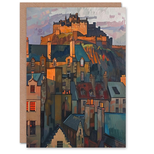 Edinburgh Castle Sunset Cityscape Iconic Scotland Art Greeting Card