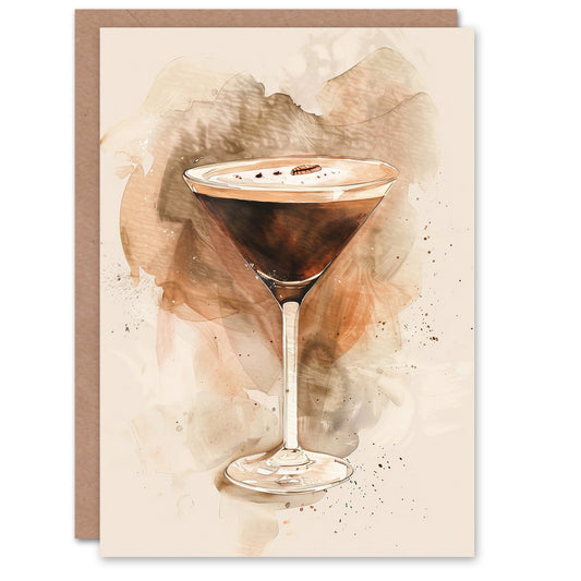 Classic Espresso Martini Cocktail Watercolour Art Greeting Card