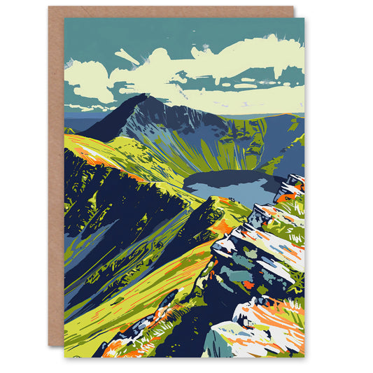 Bold Helvellyn Mountain Lake Hiking Landscape Art Greeting Card
