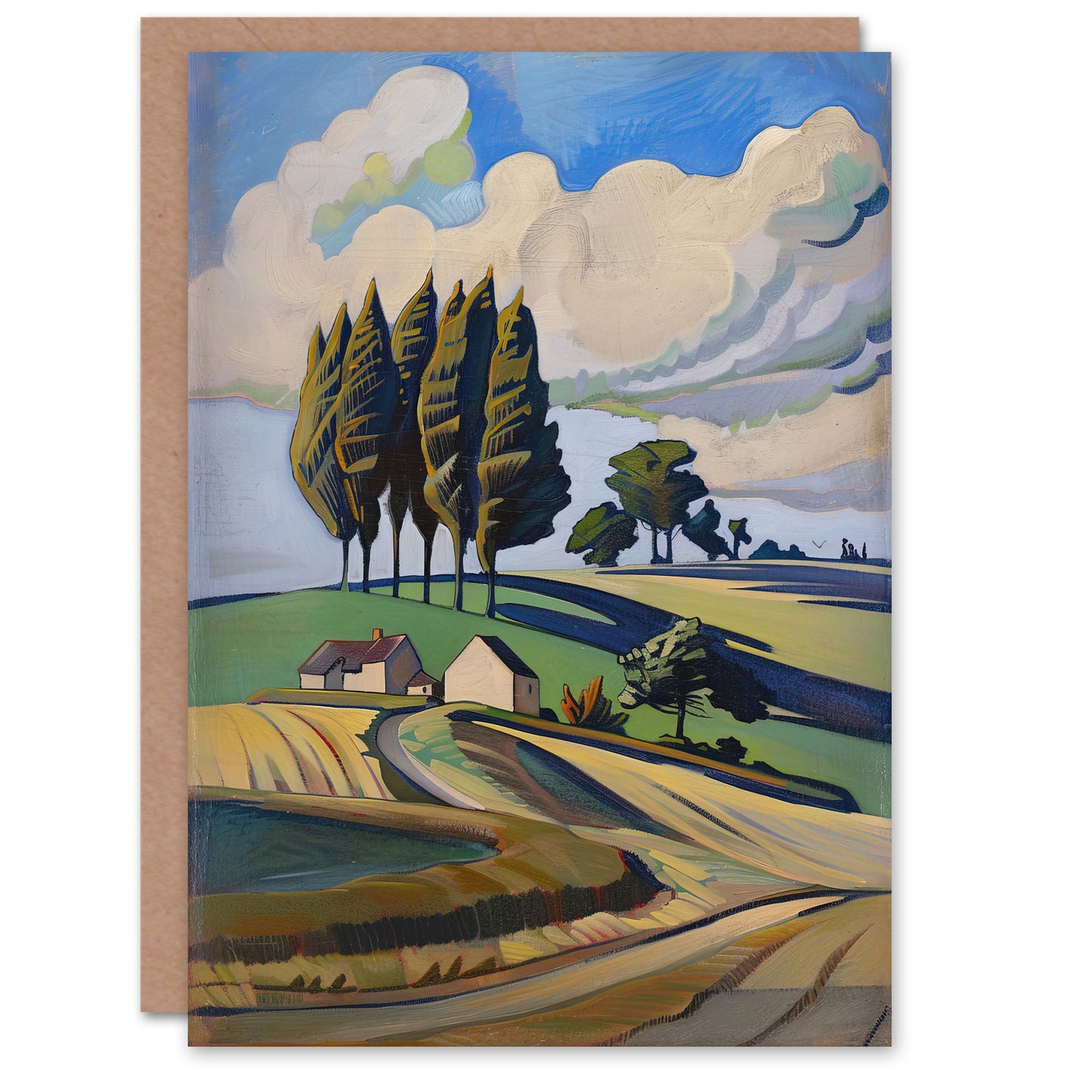 Cotswolds Windy Day Countryside English Landscape Art Greeting Card