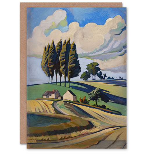 Cotswolds Windy Day Countryside English Landscape Art Greeting Card