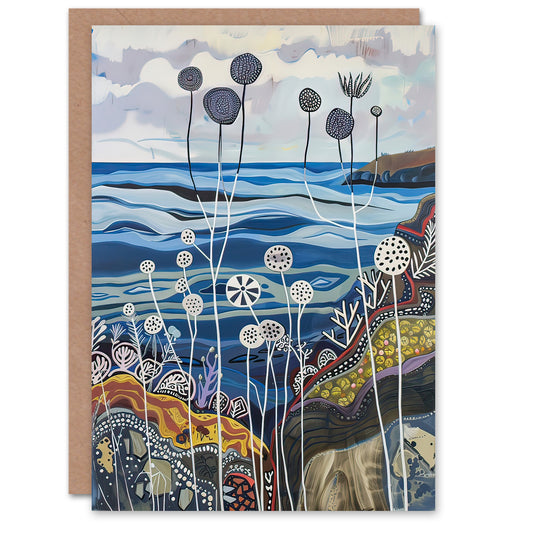 Abstract Scottish Coastal Artwork Coral Sealife Greeting Card