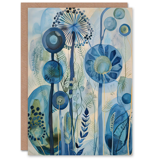Abstract Blue Wildflowers Watercolour Floral Greeting Card