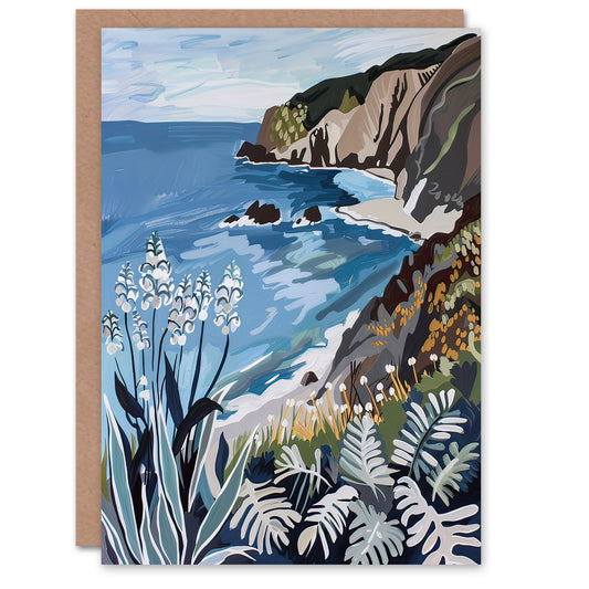 Cornish Coast Painting Cornwall Wildflowers Greeting Card