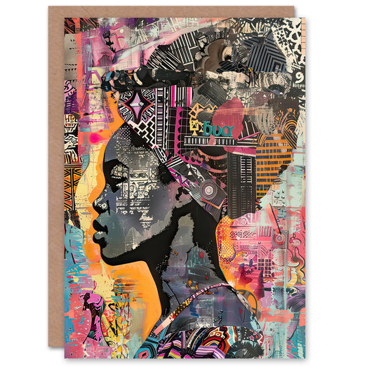 African Woman Headwrap Portrait Modern Colourful Greeting Card