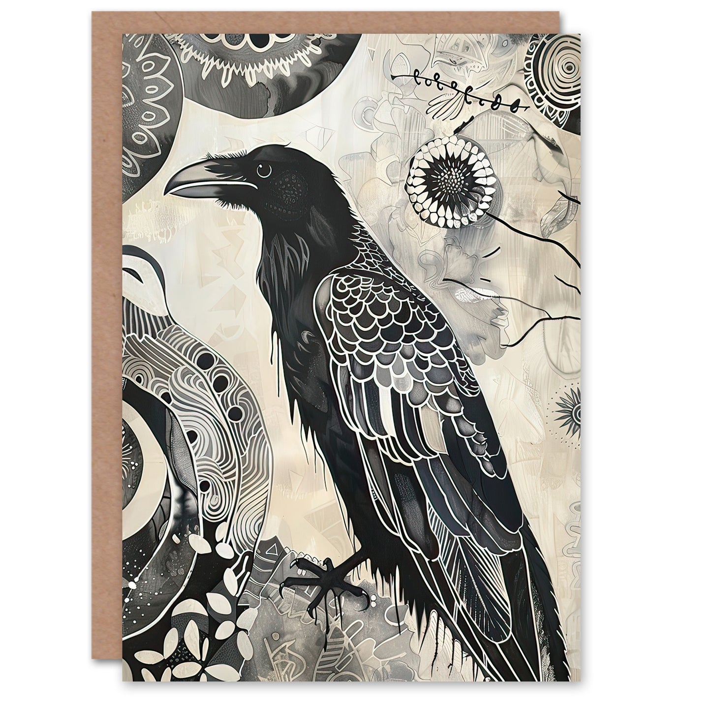 Black Raven Bird Painting Magic Gothic Symbolic Greeting Card