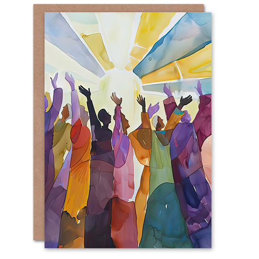 Religious Choir Praise Stained Glass Watercolour Greeting Card