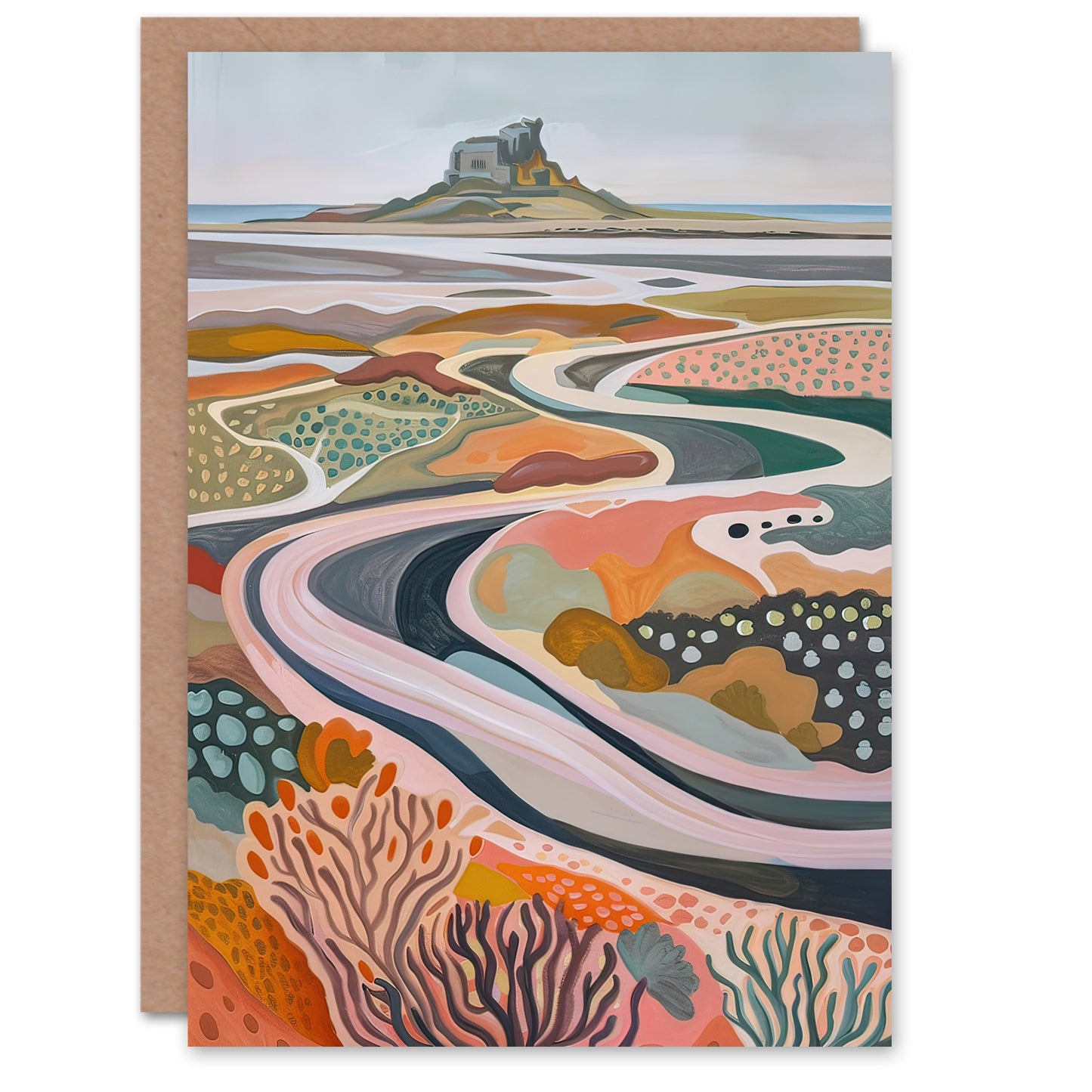 Holy Island Landscape Lindisfarne Castle Painting Greeting Card