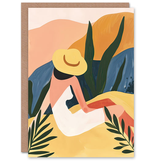 Nature Lover Sunbathing Woman Abstract Greetings Card