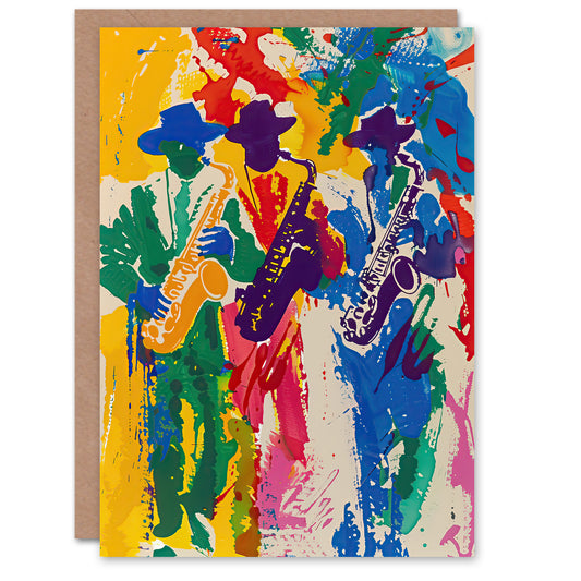Saxophone Players Jazz Music Fest Abstract Greeting Card