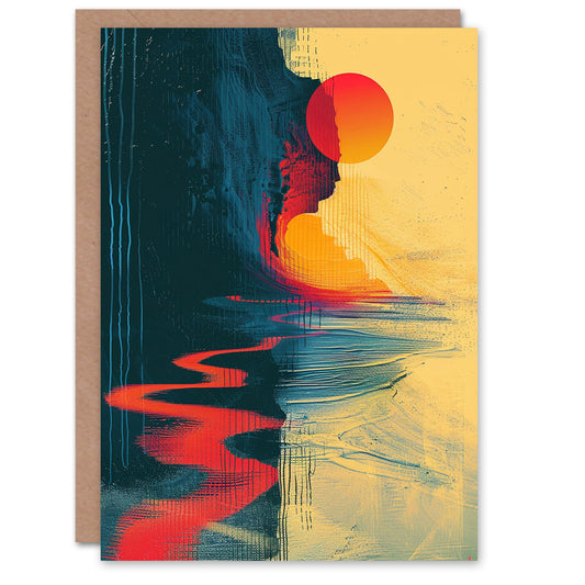 Thailand Coastal Cliff Sunset Abstract Painting Greeting Card