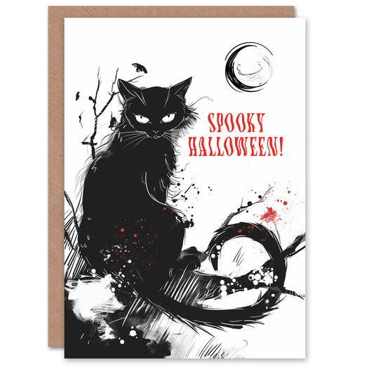 Lover Crescent Moon Spooky Bright Arty Halloween Card