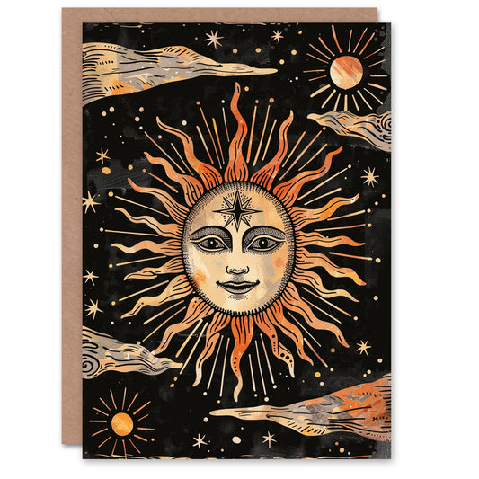 Sun Stars Sky Tarot Style Design Triumph Art All Occasion Greeting Card