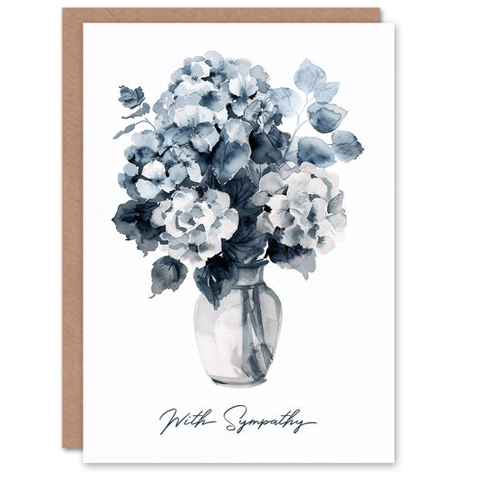 With Sympathy Grayscale Flower Bouquet Vase Sympathy Card