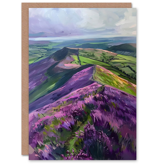 Heather Flowers Mam Tor Peak District Landscape Greeting Card