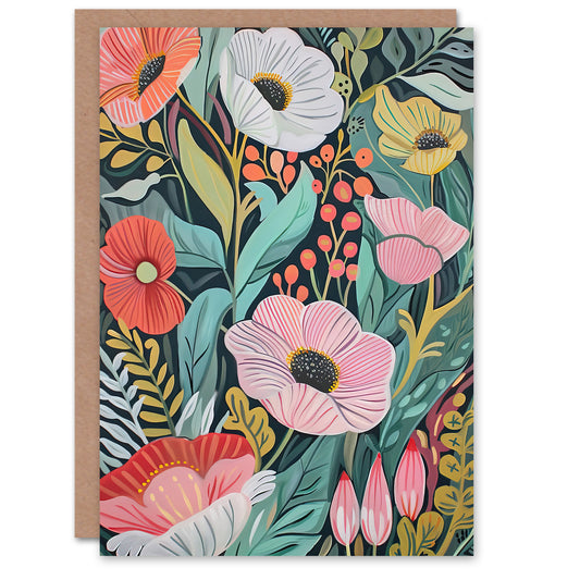 Colourful Wildflower Garden Floral Painting Greeting Card