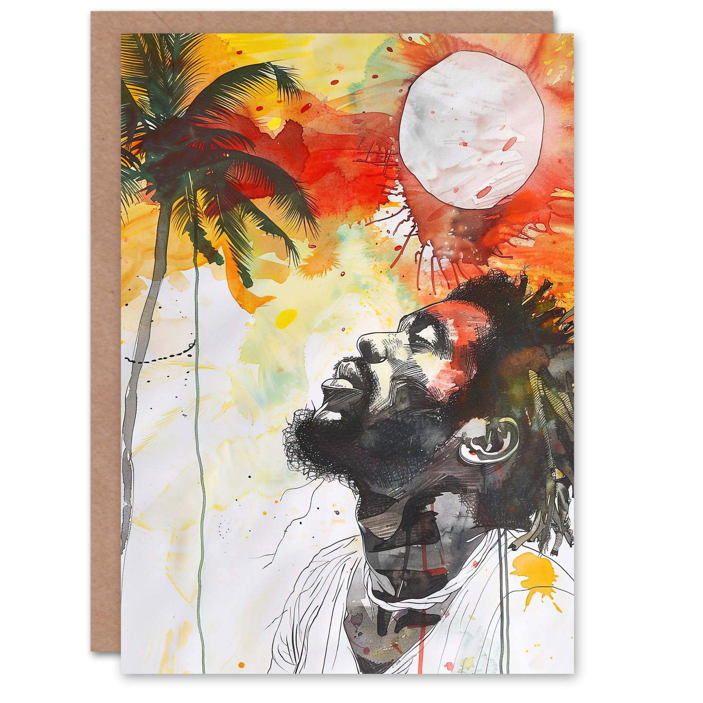 Jamaican Man Portrait Sunset Palm Tree Rastafari Greeting Card