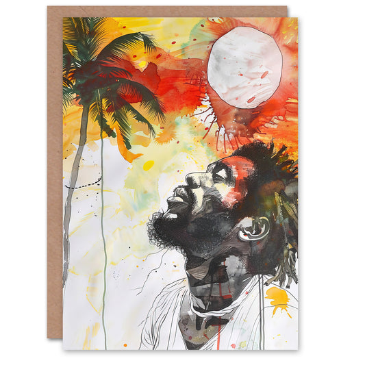 Jamaican Man Portrait Sunset Palm Tree Rastafari Greeting Card