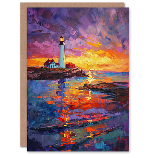 Seaside Sunset St Mary's Lighthouse Whitley Bay Greeting Card